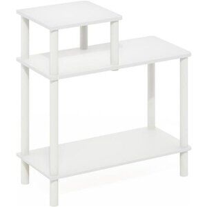 Furinno 3 Tier Sofa Side Table White End Table with Shelves Small Space Furnitur